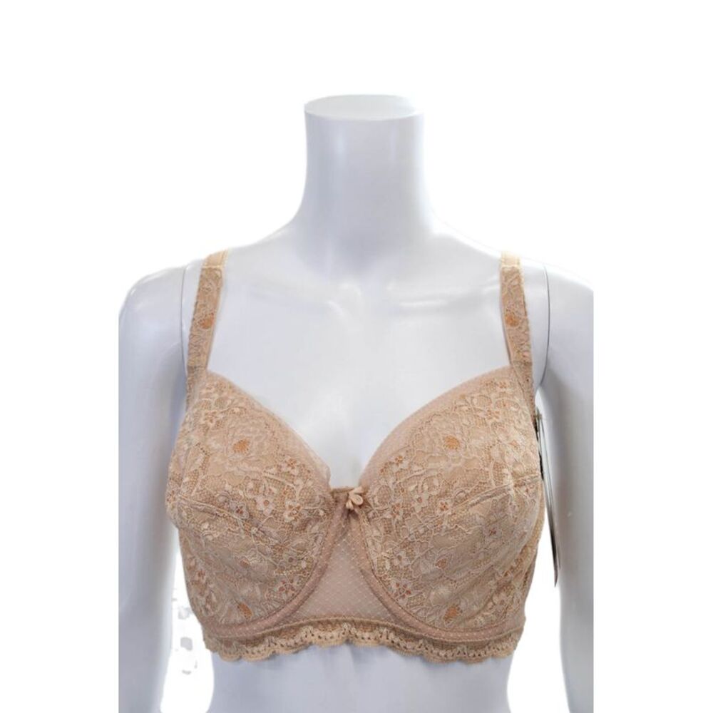 Fayreform Womens Sheer Lace Flower Accent Underwire Bra Beige Size 32 FF